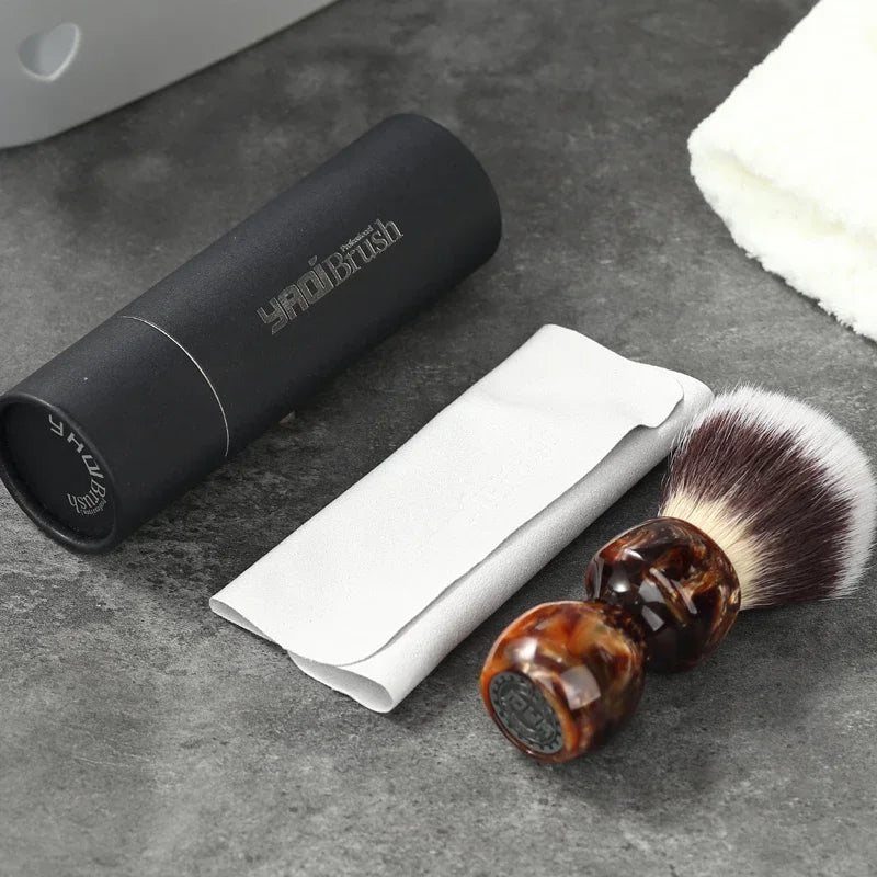 YAQI Caramel Cat's Whisker Synthetic Hair Mens Wet Shaving Brush - Premium Quality Travel Beard Care Grooming Tool