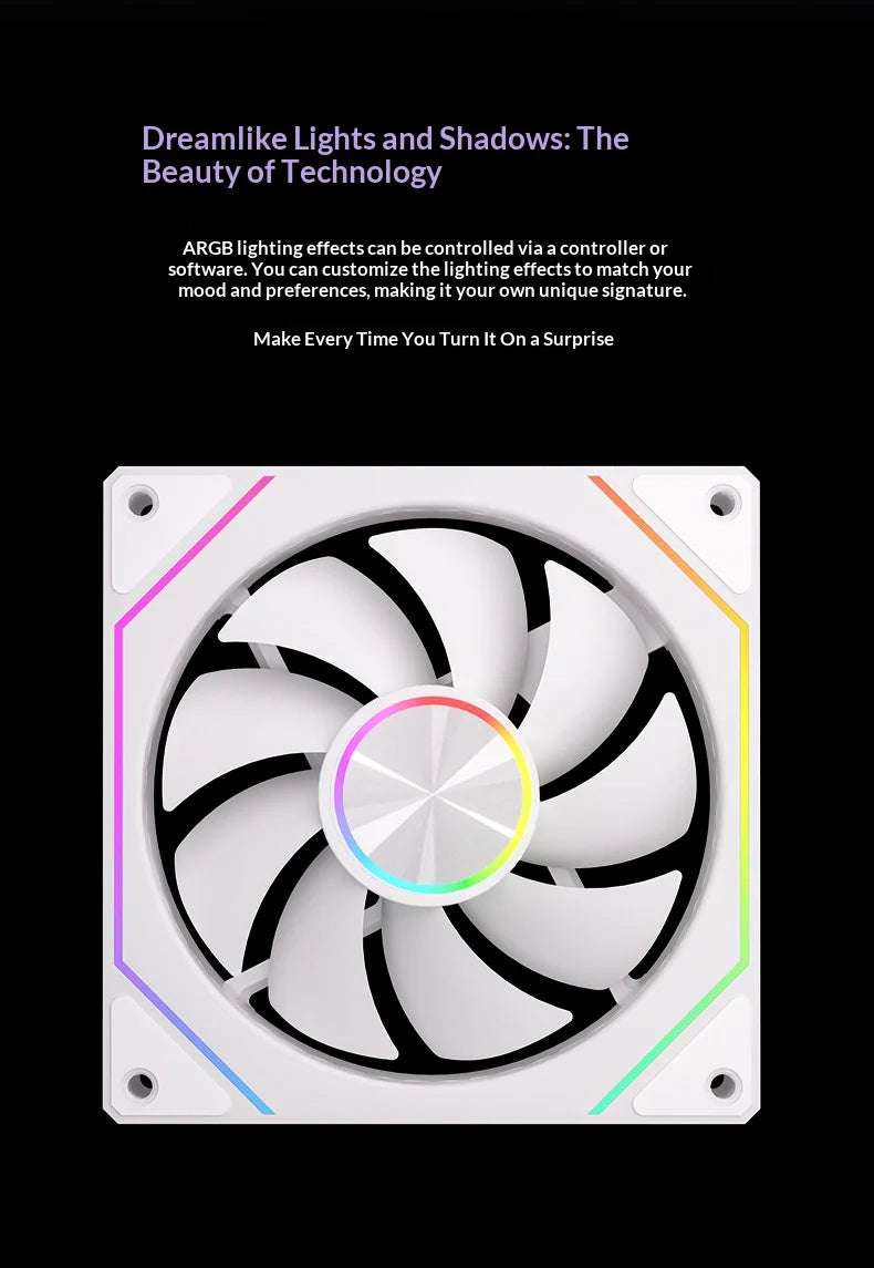 Veebyte PRISM 8 PRO PC Fan 120mm ARGB 4PIN 5V-3PIN PWM Quiet Cooling Fan 12V Large Air Volume Computer Fan 45.2CFM/800-1600RPM