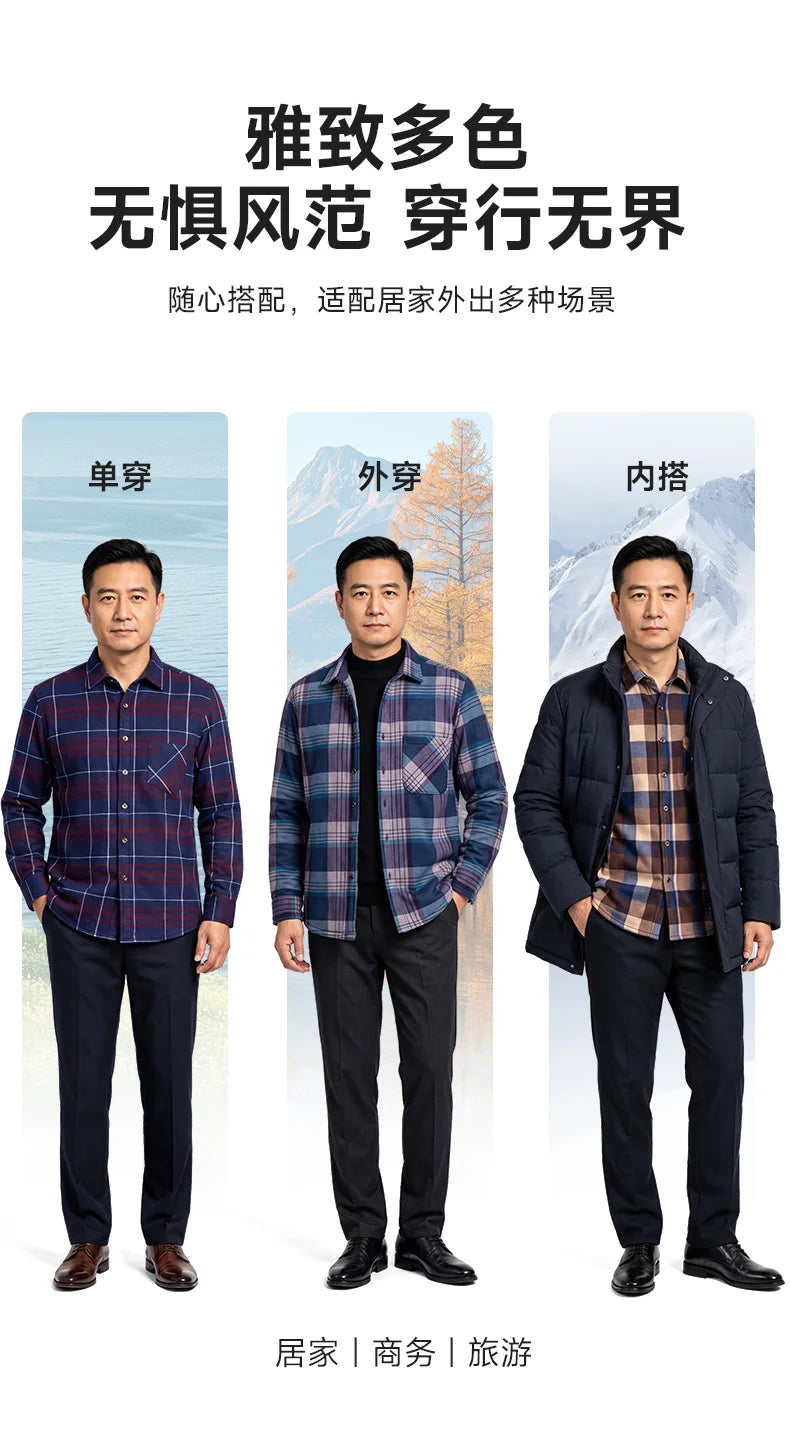 New In Tops Men's Thicken Flannel Fur Lined Shirts Autumn Winter Plus Sized Warm Long Sleeved Plaid Business Casual Slim Clothes