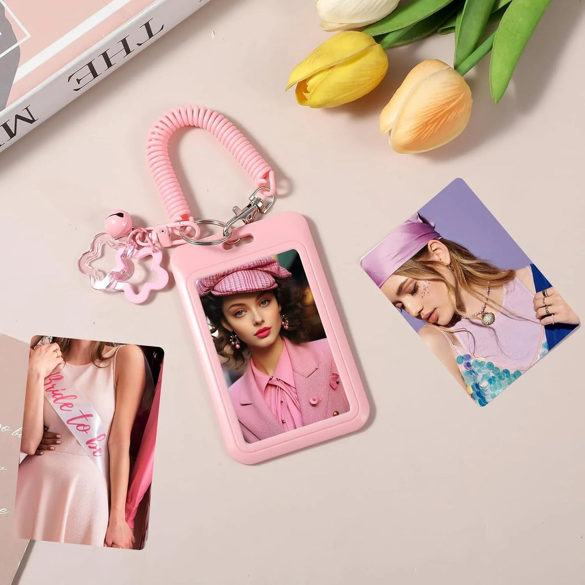 Cute Simple Protective Card Holder with Keychain Colorful Star Retractable Spring Lanyard ID Card Photo Postcard Holder Charms