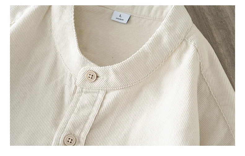 DUKEEN Corduroy Stand Collar Long Sleeve Shirt for Men 100% Cotton Spring and Autumn Casual Men's Clothing