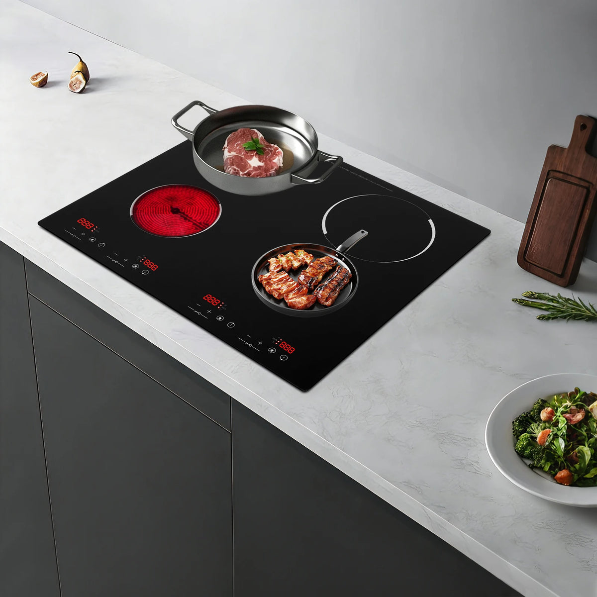 3000W Electric Ceramic Cooktop 4 Burners 110V, Infrared Radiant Stove with 9 Power Levels, Built-in Countertop Kitchen Cooker