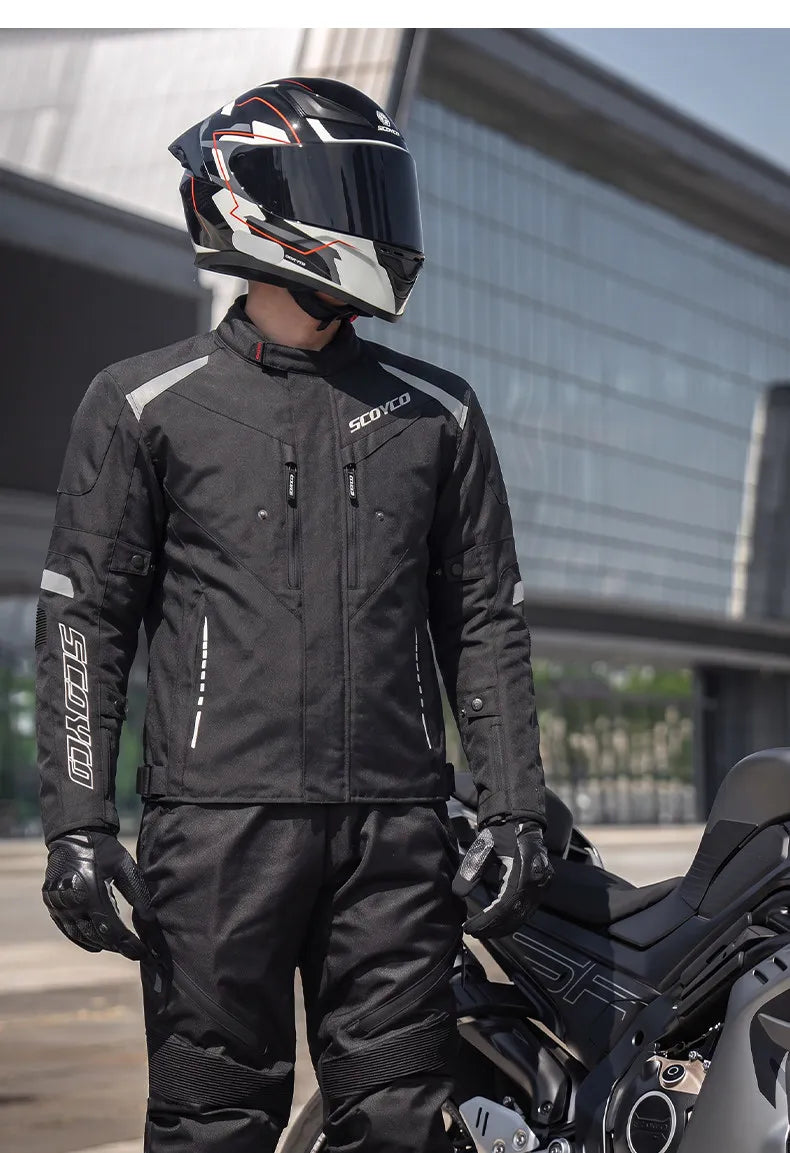 Scoyco Motorcycle Jacket Winter Waterproof Windproof CE1 Anti Fall Detachable Thermal Liner Reflective Motorbike Riding Jacket