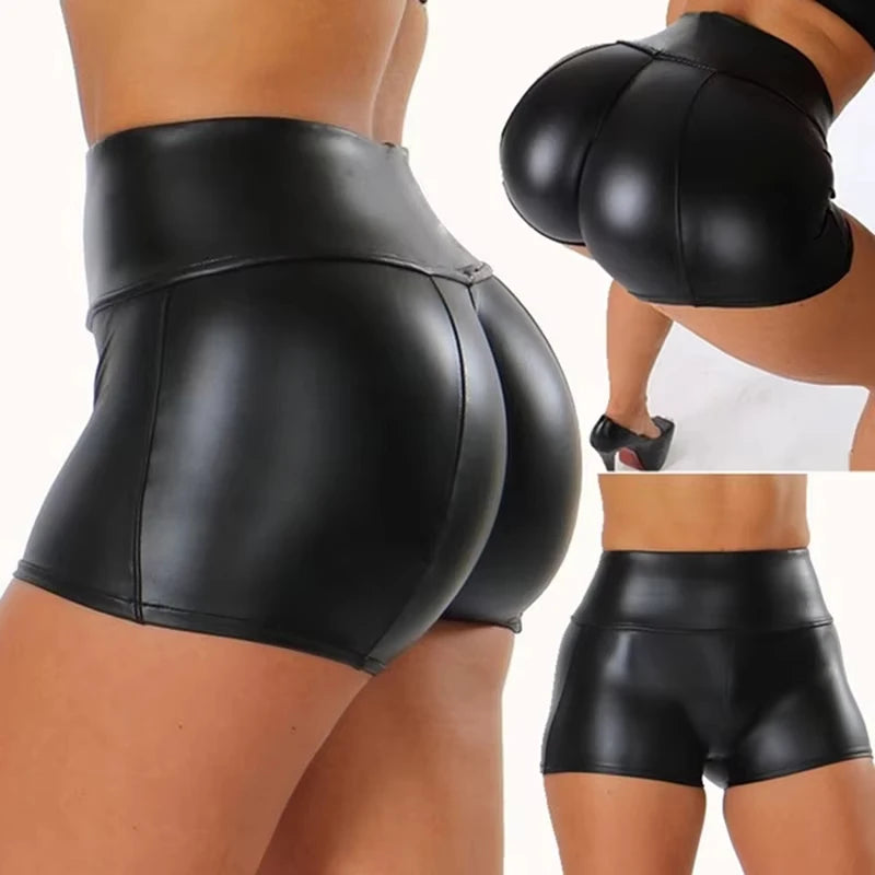 2026 Sexy Womens Shorts Shiny Elastic High Waist Shiny Faux PU Leather Short Pants Slim Hot Dance Clubwear Mini Shorts