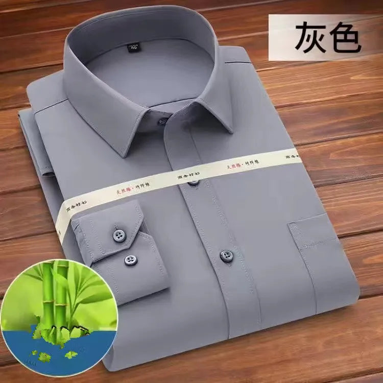 Bamboo Fiber Men White Shirt Long Sleeve Regular Fit Formal Business Social Camisas Plus Large Size 8XL 7XL 6XL 5XL