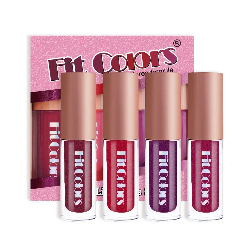 4Pcs/Set Metallic Lip Gloss Pearly Diamond Fine Glitter Matte Moisturizing Waterproof No-stick Cup Lip Glaze Liquid Lipstick Kit