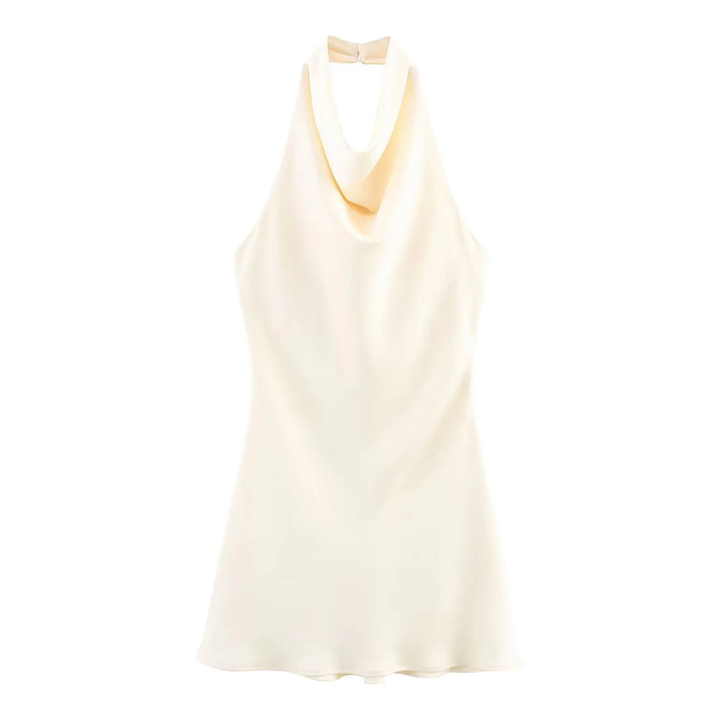 2025 Summer New Women's Clothing Simple Temperament Fashionable And Sexy Backless Silk Satin Texture Hanging Neck Dress