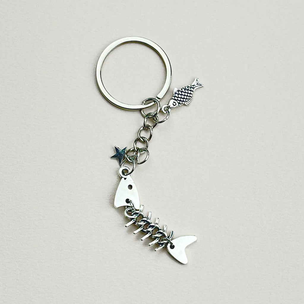 Key Chain Fish Cute Bag Charm Keyring for Car Fishbone Star Punk  DIY Handmade Jewelry Gifts