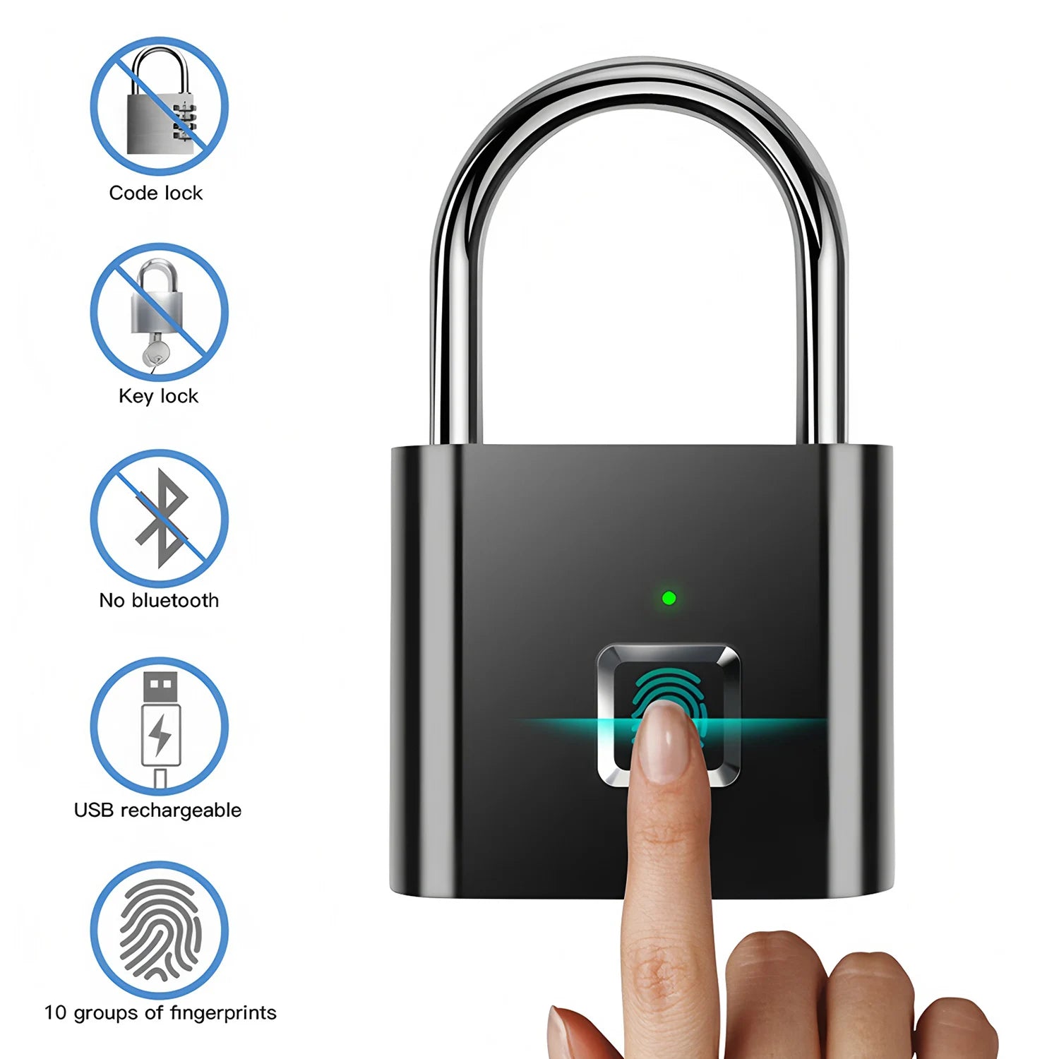 Fingerprint Lock Keyless USB Charging Smart Padlock Anti-theft Zinc Waterproof Door Lock 0.2sec Unlock Portable Door Lock