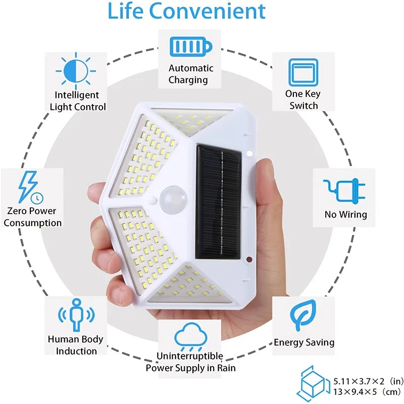 1PC Solar Light Outdoor 100 LED Wall Lamp PIR Motion Sensor Lamp Waterproof Stairs Lights for Courtyard Garden Street Decoration