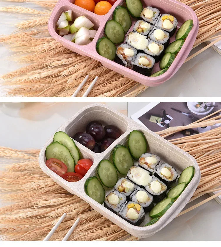 1-3pc Straw Lunch Box Portable Bento Box With Compartment Picnic Bento Box Fruit Container Microwave Oven Dinnerware for Student