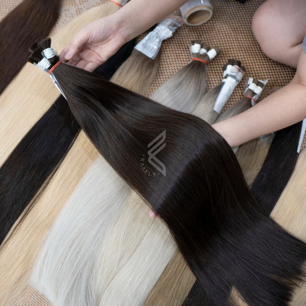 Vietnamese Virgin Hair Bulk Extension High Quality Shiny Raw Unprocessed Soft Fumi Straight Hair Dyed for European Women Natural
