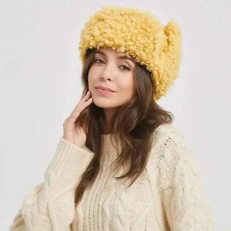 Winter Warm Bomber Hat Women Lamb Wool Faux Fur Hats Outdoor Thicken Earflap Caps Autumn Winter Ear Protect Ski Hat