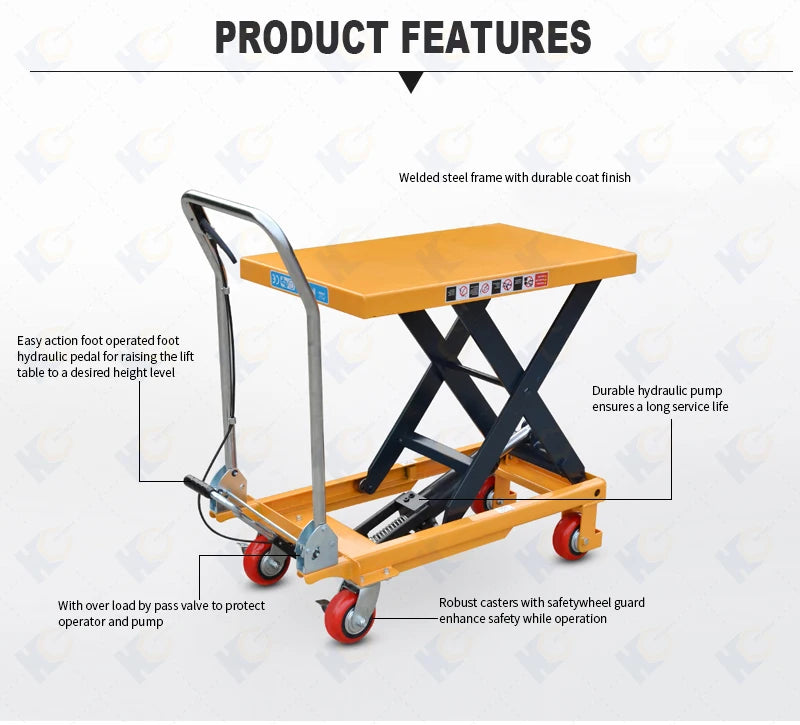 300kg Portable Manual Scissor Lift Table for Warehouse for Industrial Use Heavy Duty Mobile Trolley Lift Platform for Loading