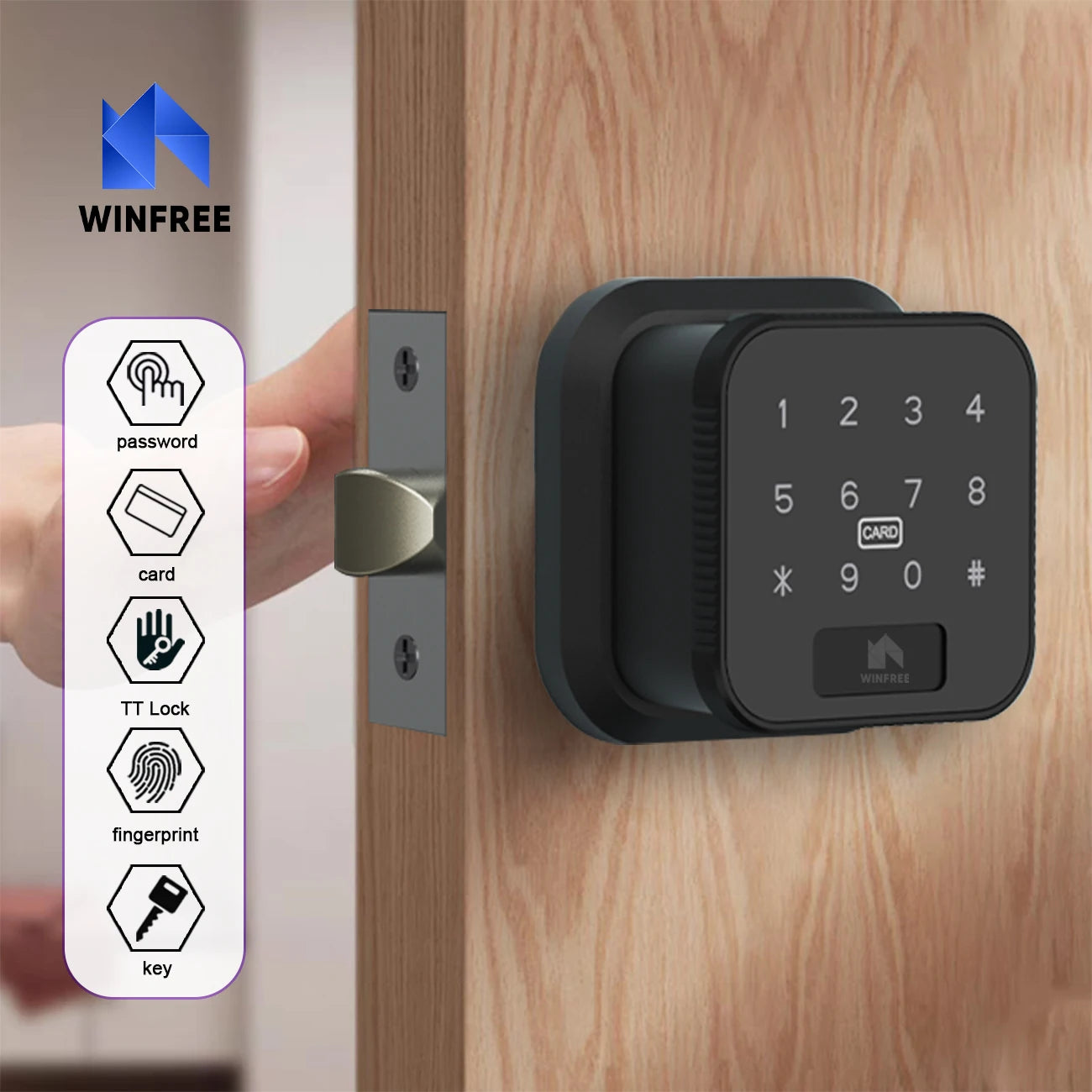 WINFREE Smart Lock Fingerprint Door Lock Passcode Card Key TTLock Bluetooth Keyless Entry for Home Office