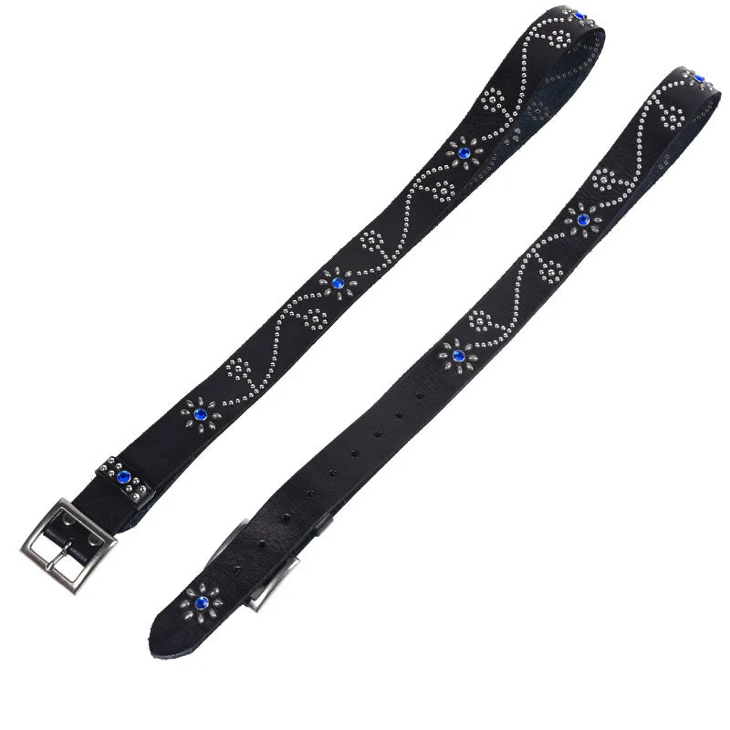 Men High Quality Pure Cowhide Belt Genuine Leather Strap Male Luxury Pin Buckle Diamond-studded Rivets Jeans Belts for Women