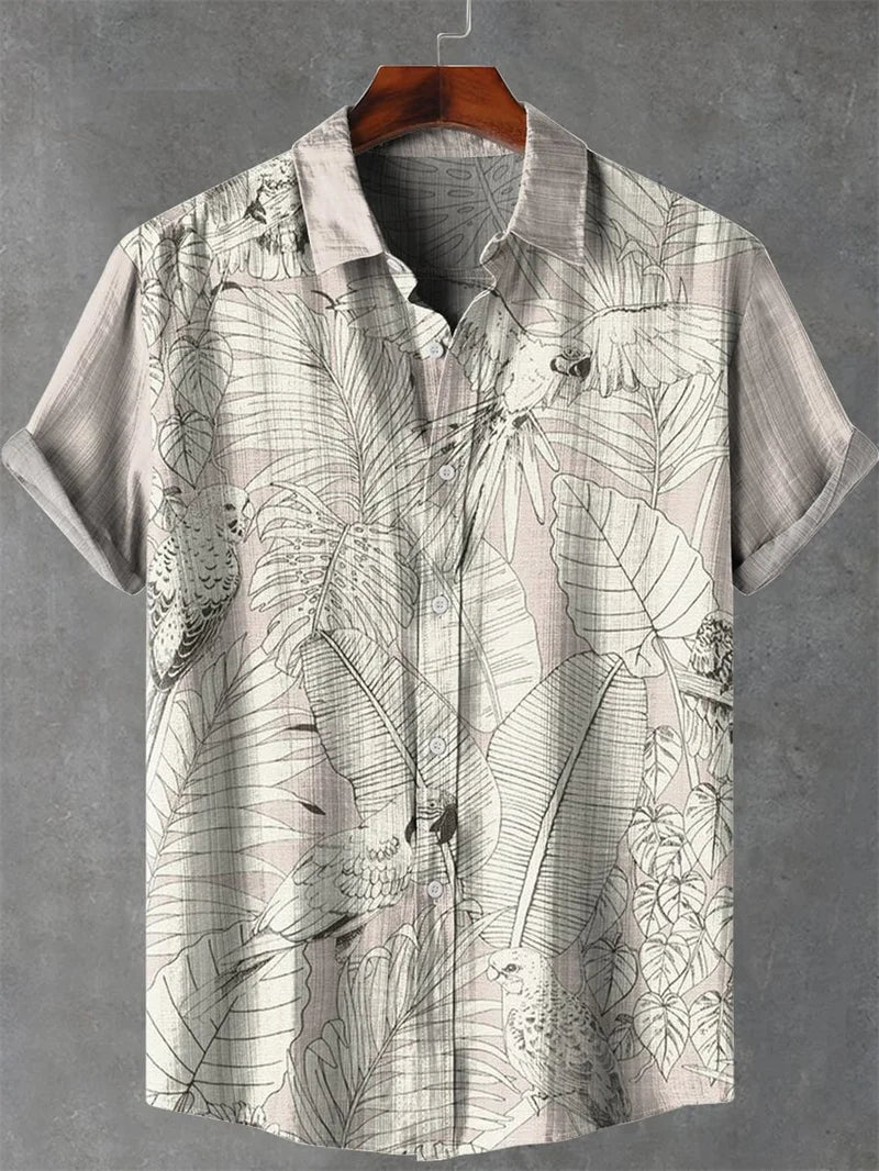 2025 tropical jungle print lapel casual Hawaiian shirt print style short sleeved casual shirt for men
