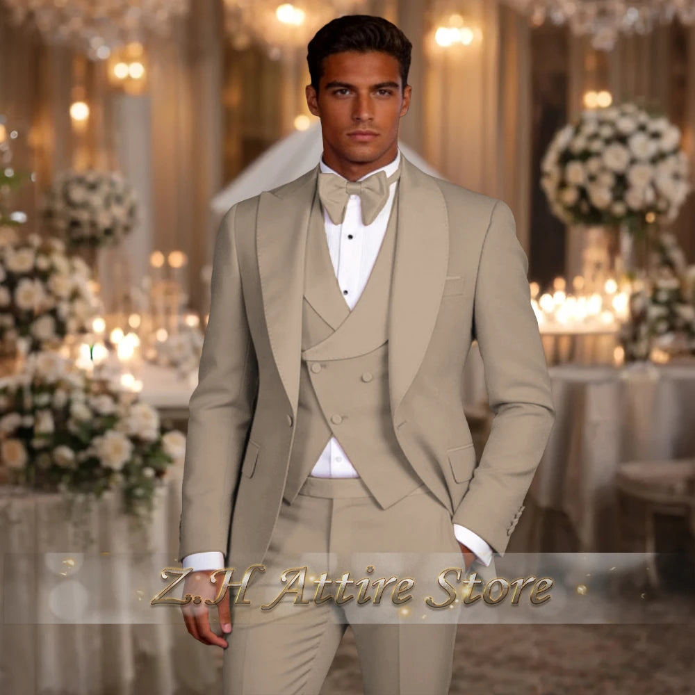 Elegant Pink Men's 3pcs Suit Spliced Satin Lapel Jacket Vest Pants Custom-Made Set for Wedding Groom Cocktail Birthday Party
