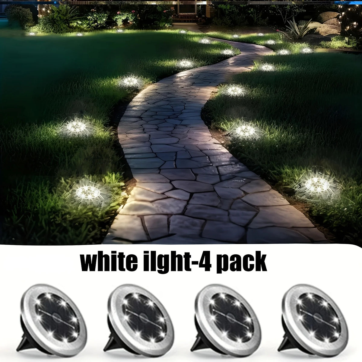 4 Mini Solar Led Ground Lights, Outdoor Stainless Steel Rotating Solar Path Lights, Solar Ground Landscape Lighting