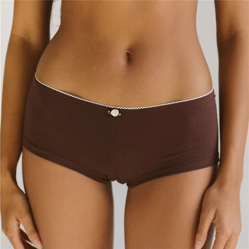 Gaono Coquette Aesthetic Boyshort Panties Women Mini Flower Bow Lace Edge Soft Cotton Mid Rise Briefs Cute Vintage Intimates