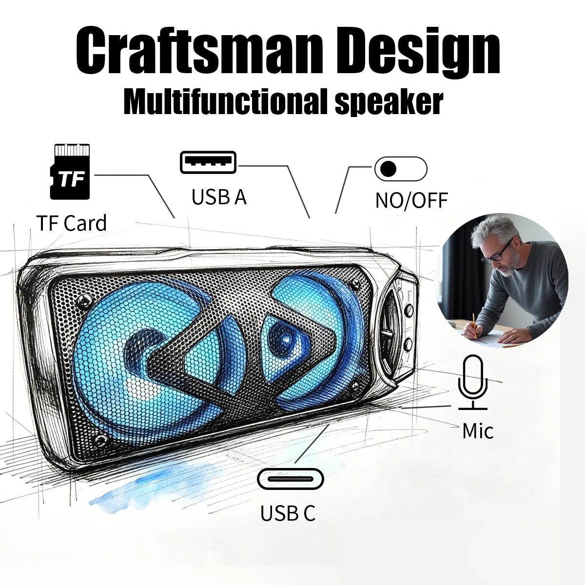 Wireless Portable Bluetooth Speaker 2000W Big‑Volume Heavy‑Bass Speaker, RGB Colorful Light Effect,