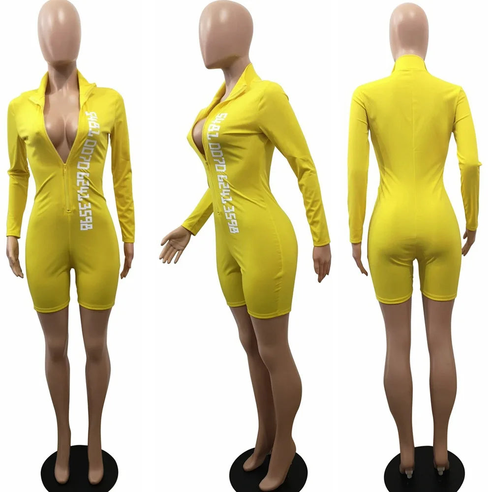 Long Sleeve Slim Zipper Yellow Digital Printed Jumpsuit Spring/Summer 2026 New Temperament Women's High Street