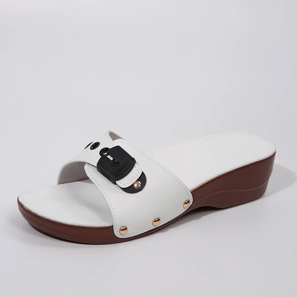 Women Platform Slippers Summer New Women Slip on Adjustable Belt Buckle Rivet Wedge Heel Sandals Female Casual Beach Shoes