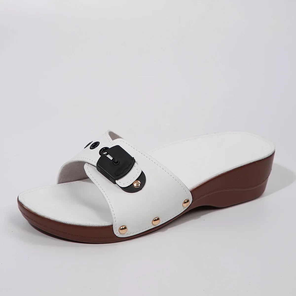 Women Platform Slippers Summer New Women Slip on Adjustable Belt Buckle Rivet Wedge Heel Sandals Female Casual Beach Shoes