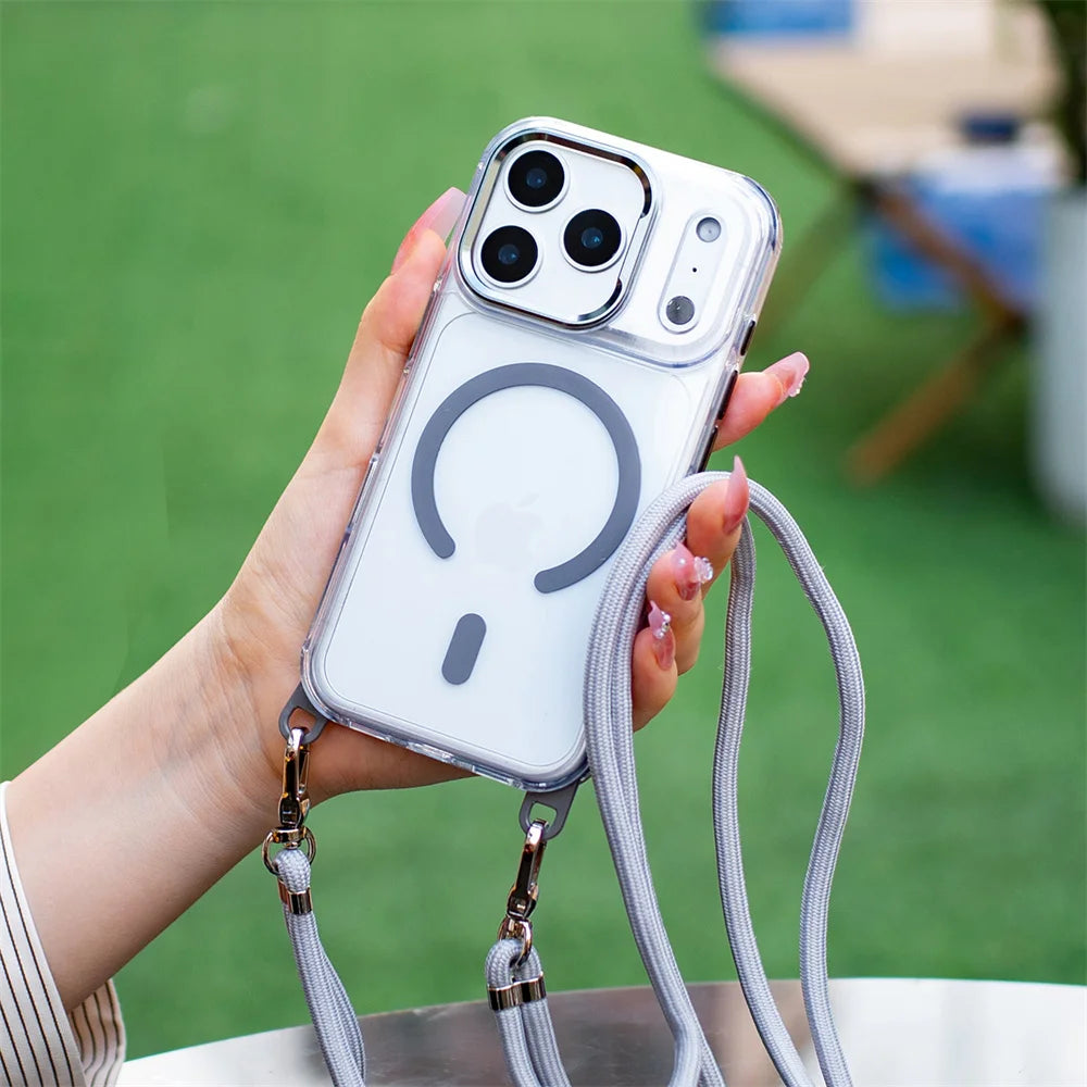 Crossbody Strap For Magsafe Clear Corners Lanyard Phone Case For iPhone 16 17 18 Pro Max Air 14 15 Plus 13 12 Anti-Shock Cover