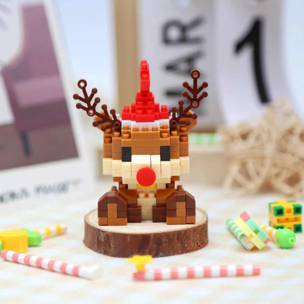 Christmas Building Blocks Set Santa's Workshop Building Santa Sleigh DIY Reindeer Sleigh Christmas Hat Educational for Kids Gift