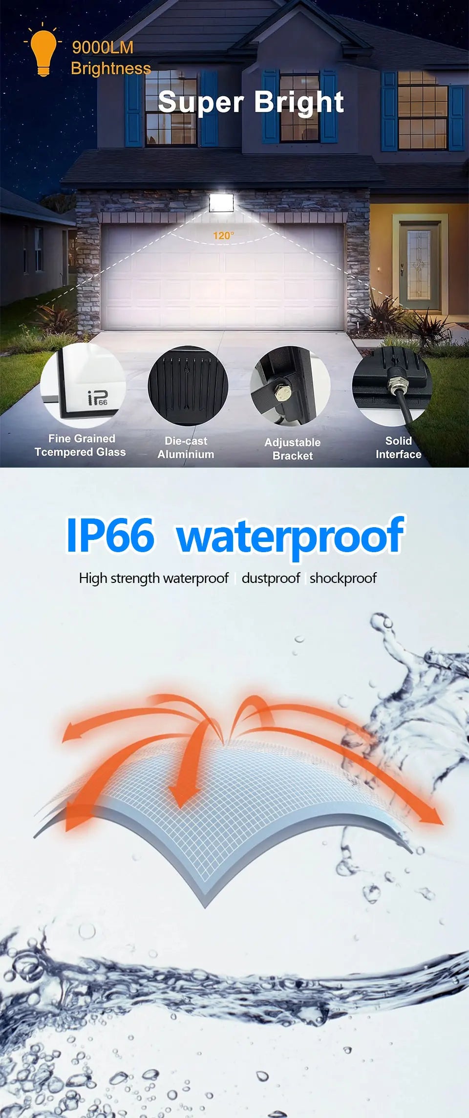 200W LED Flood Light 20W 30W 50W 70W 100W 150W 300WHigh Bright IP66 Waterproof Outdoor Lighting LED Spotlight Garden Floodlights