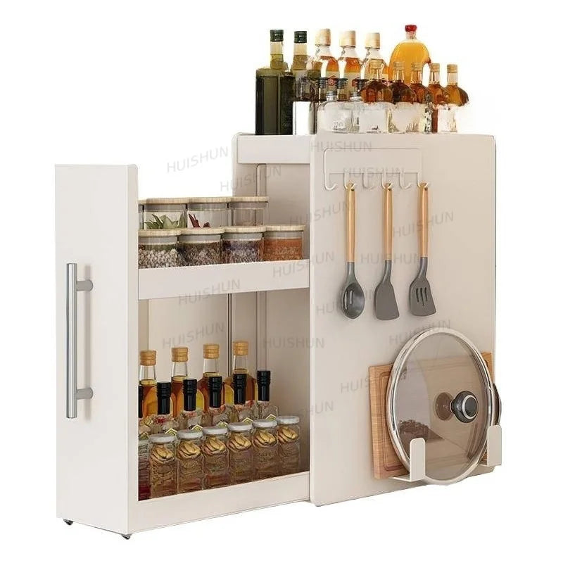 Multifunctional Dustproof Pull Out Cabinet Spice Rack Condiment Storage Organizer For Kitchen Countertop