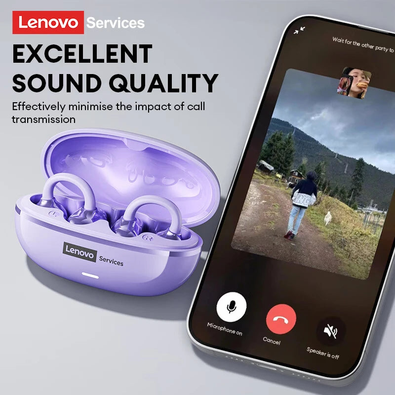 NEW Lenovo RS102 Open Ear Wireless Earphones Bluetooth 6.0 Clip On OWS Sports Headphones Ear Clip Earbuds Touch Control with Mic