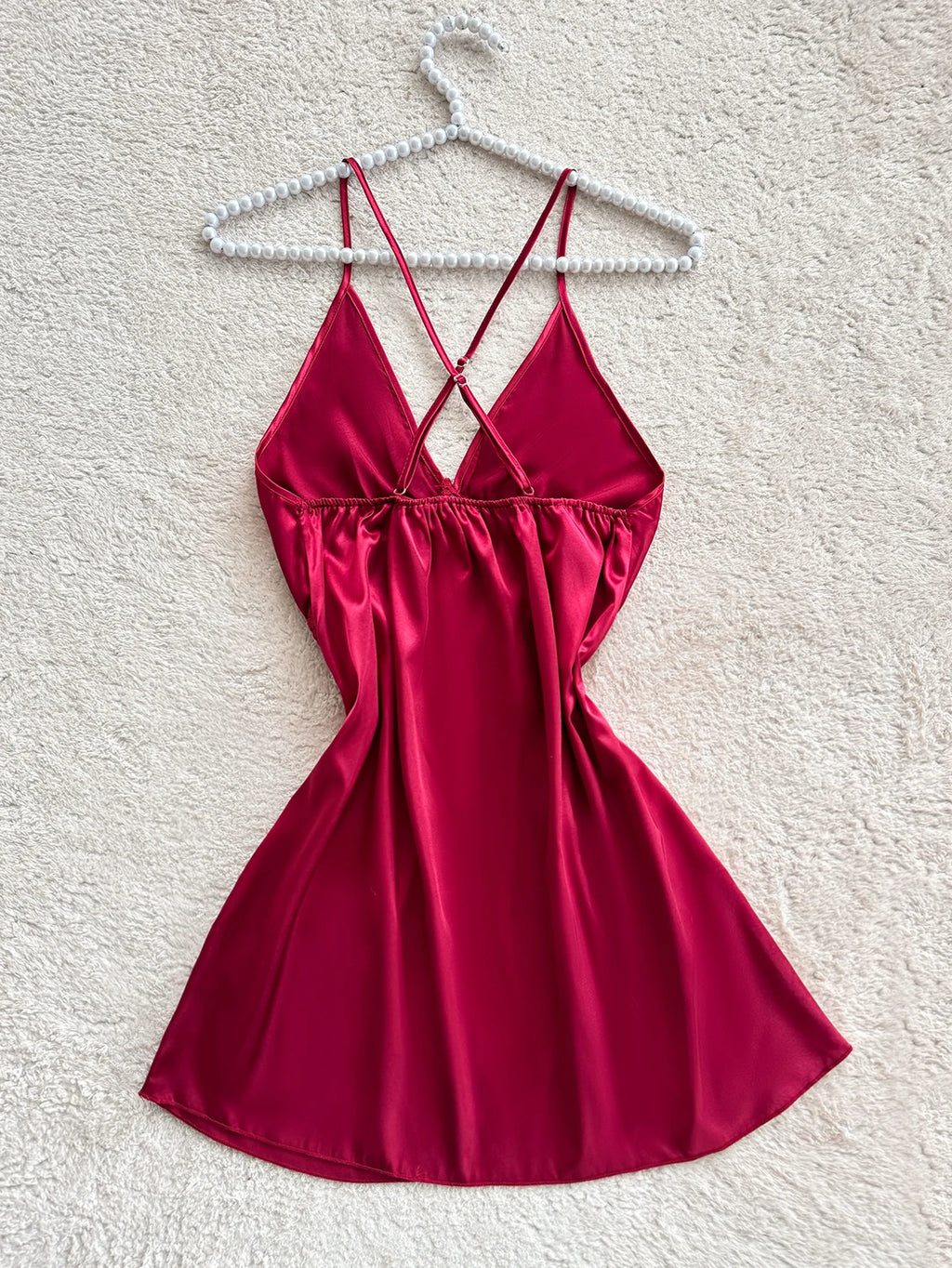 Sexy Criss Cross Back Nightdress Women V Neck Lace Trim Hollow Out Sleepwear Pajamas For Home Wear