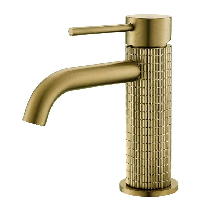 Brushed Rose Gold Bathroom Faucet Brushed Gold Basin Faucet Art Carved Sink Tap Hot & Cold Grey Lavatory Faucet Crane Water Tap