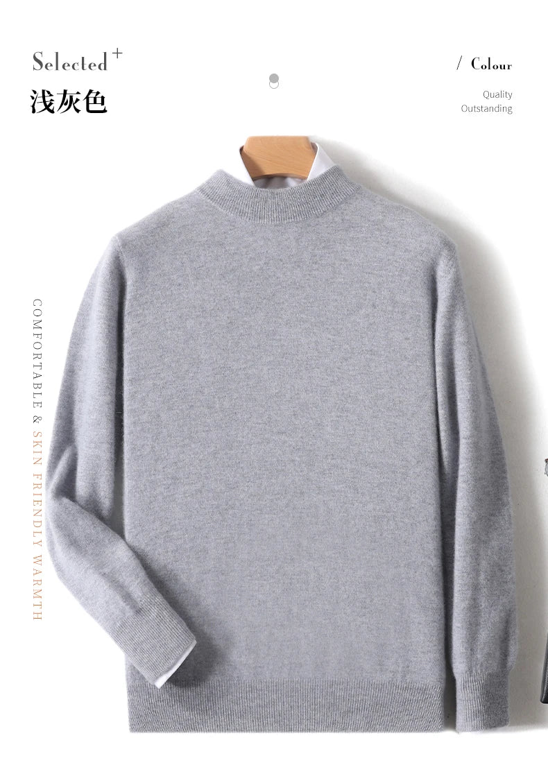 Autumn And Winter New 100% Pure Wool Men's Round Neck Thick Sweater Loose Knit Bottoming Shirt Cashmere Top