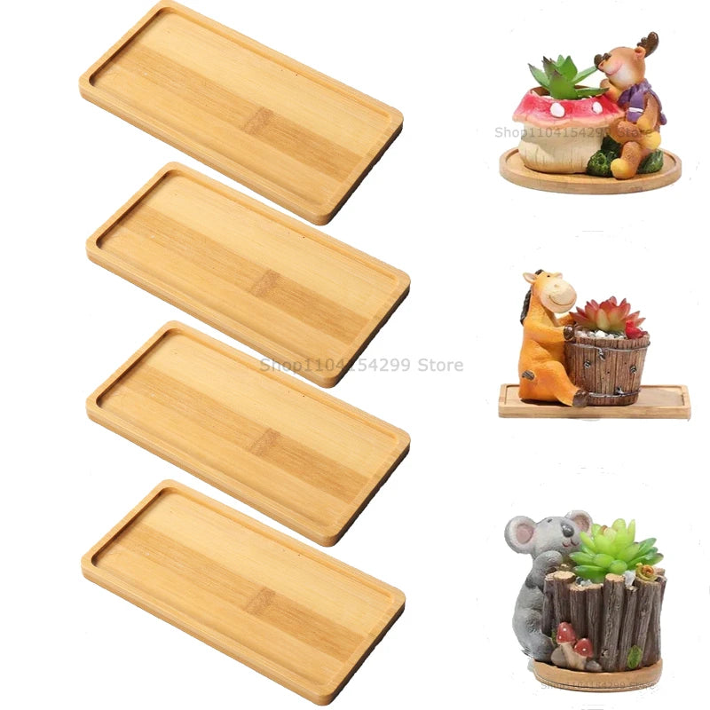 Flower Pot Trays Dish for Plant Vase Bamboo Tray Wooden Bottle Tray Bathroom Shampoo Shower Gel Organizer Jewelry Storage Tray