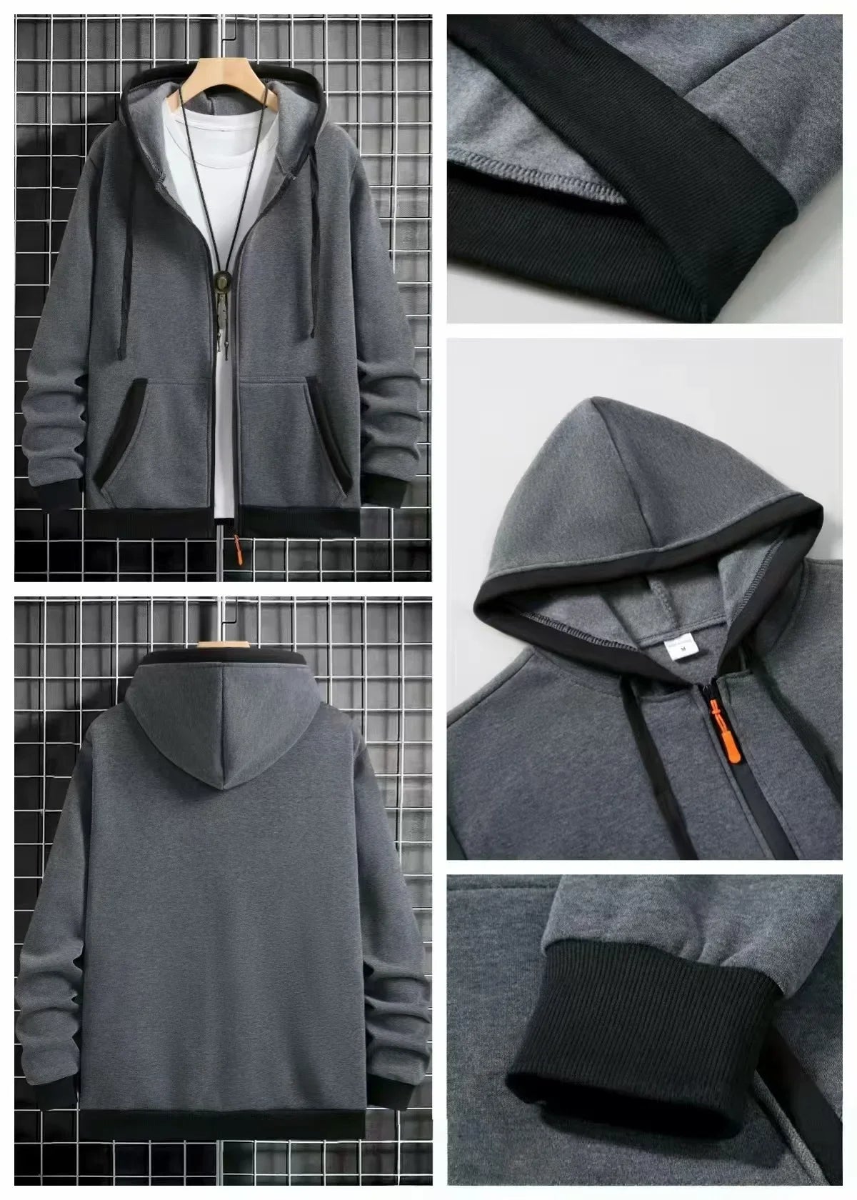 Spring and Autumn Men's Zipper Jacket Warm Windproof Hoodies Thickened Cardigan Sports Long Sleeve Sweatshirts Hooded Coat