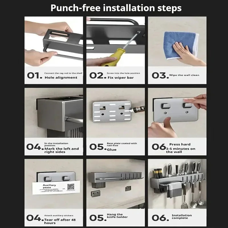 Kitchen Organizer Knife Rack Storage Box Household Knife Rack Spoon & Chopstick Holder No Hole Required Hanging Storage Box