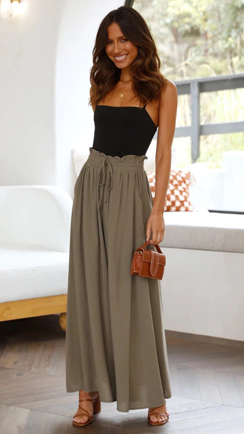 Summer Women's Wide Leg Pants With Elastic Waistband