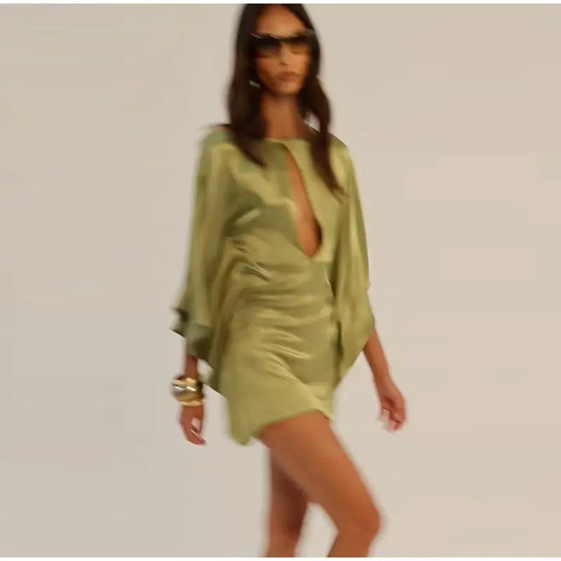 Backless Women Dress Satin Spaghetti Strap Maxi Dresses Back Tail Cowl Drape Front Neck Side Split Hem Elegant Evening Bodycon
