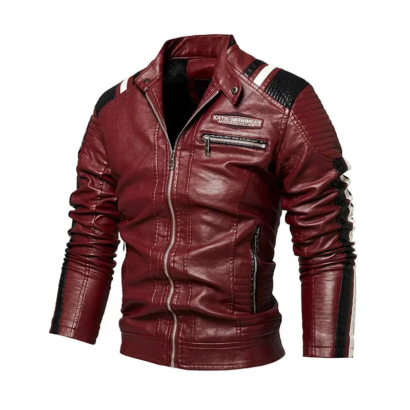 Spring Outdoor Casual Motor Biker PU Leather Jacket Men Fashion Leather Jacket Men Autumn Motorcycle Slim Fleece Jacket Coat Men