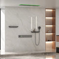 Multi-Function Concealed Shower System Single Ceramic Thermostatic Mixer Kit Massage Jets In-Wall Rainfall 6 Way Brass Brushed