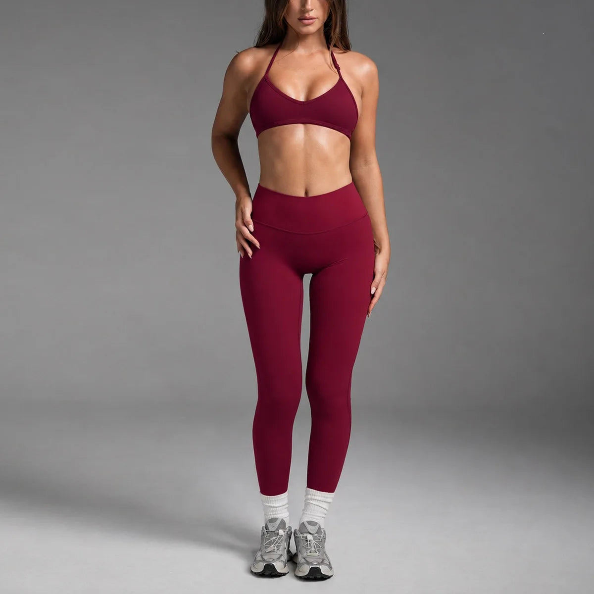 2PCS Women Yoga Set Solid Color Beautiful Back Hanging Neck Bra with Chest Pad Quick-Dry Fitness Running Shorts Yoga Set
