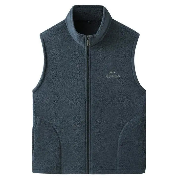 Men's Embroidery Vest Waistcoat Standing Collar Double-sided Fleece Warm Sleeveless Pocket Vest Outdoor Windproof Mens Jacket