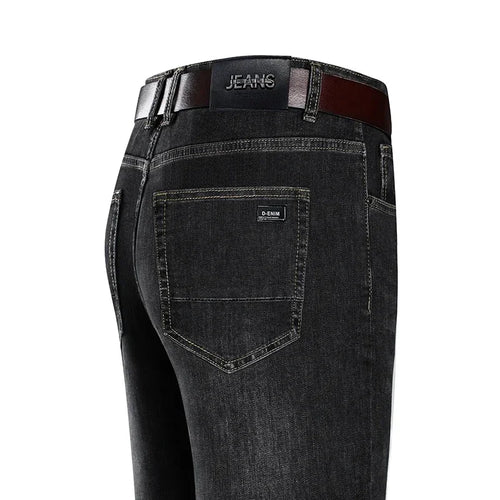 2023 Spring Autumn New Quality Clothes Men's High Waist Fit Straight Jeans Classic Vintage Business Casual Cotton Trousers Pants