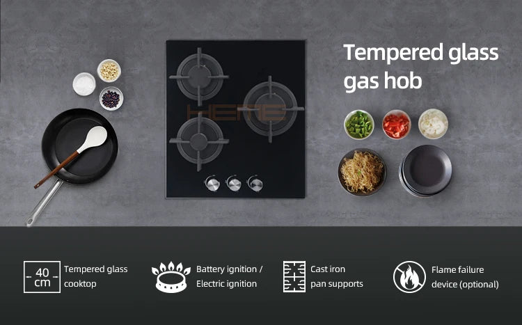 Built-In Tempered Glass Gas Hob Cooktops 3 Burner LPG Propane Gas Stove