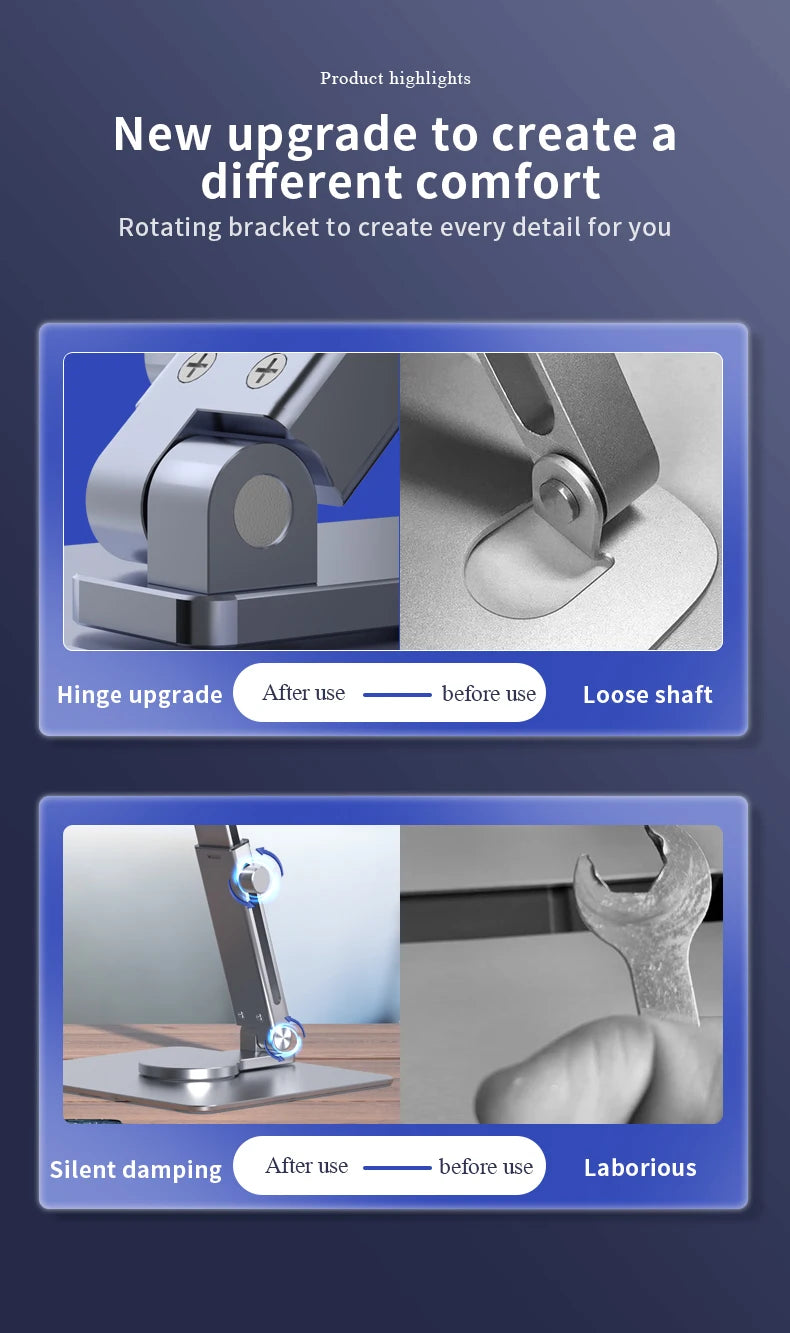 Aluminum Tablet Stand 360°Rotating Folding Adjustable Desk Holder Mount Riser for iPad Pro Air 4 Mini 12.9 4-14 Inch Xiaomi Tab