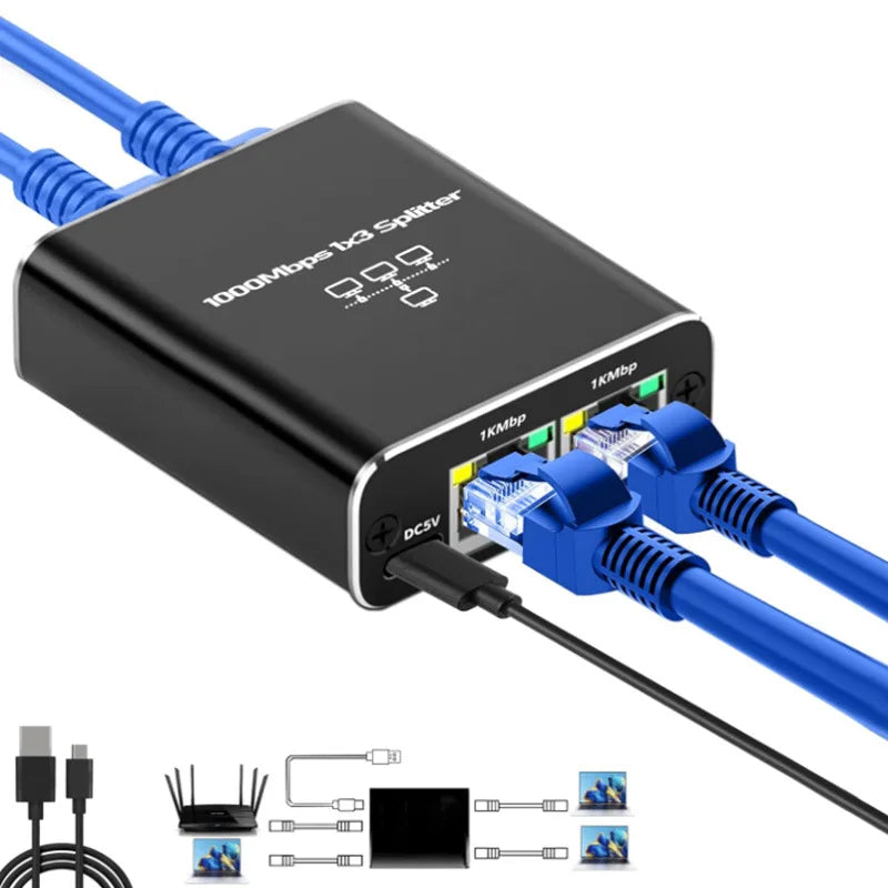 1 IN 2/3/4 OUT Network Splitter 1000Mbps RJ45 Adapter Gigabit Converter Internet Ethernet 8P8C Extender Plug Extension