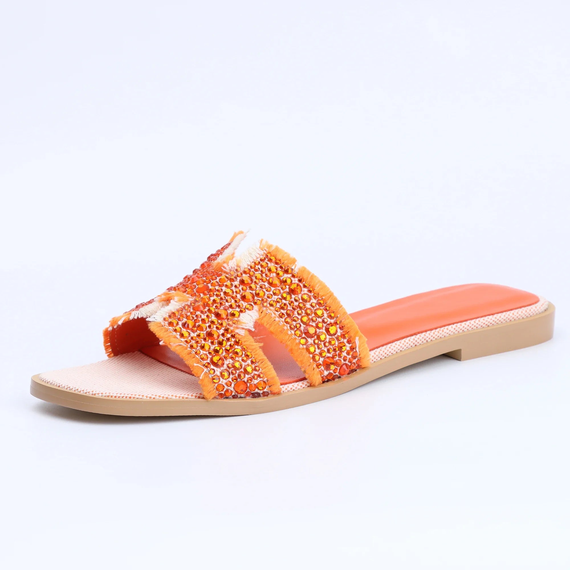 Women's Dressy Flat Rhinestone Sandals Comfortable Slip On Leather Sandals Shoes Women 2024 Luxury Brand High Quality Shoes